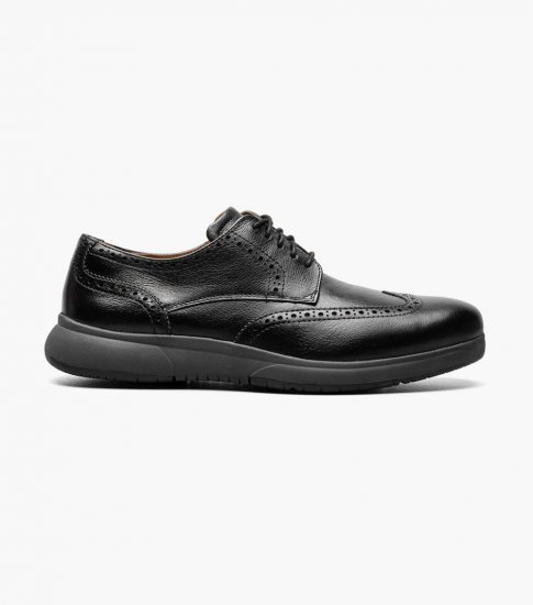 Florsheim Men's Flair Work Steel Toe Wingtip Oxford - Black - Click Image to Close