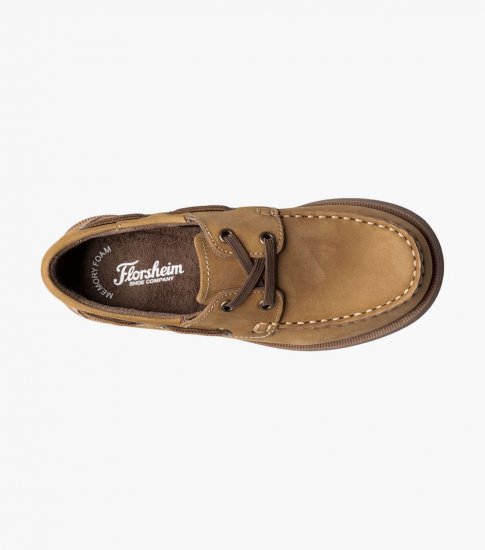 Florsheim Croquet Jr. Boys Moc Toe Boat Shoe - Tan - Click Image to Close