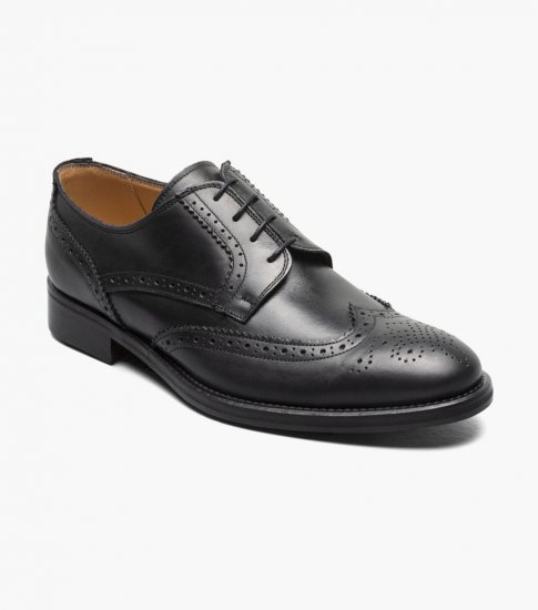 Florsheim Men's Russell Wingtip Perf Oxford - Black - Click Image to Close