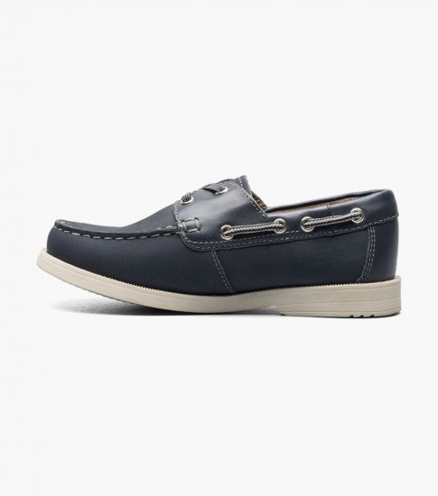 Florsheim Croquet Jr. Boys Moc Toe Boat Shoe - Navy Nubuck - Click Image to Close