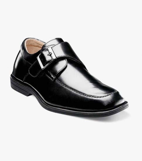 Florsheim Reveal Jr. Boys Moc Toe Monk Strap Oxford - Black - Click Image to Close