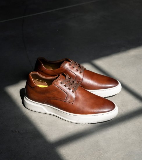 Florsheim Men's Premier Plain Toe Lace Up Sneaker - Cognac - Click Image to Close