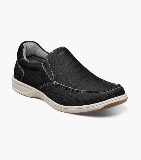 Florsheim Men's Lakeside Canvas Moc Toe Slip On - Black - Click Image to Close