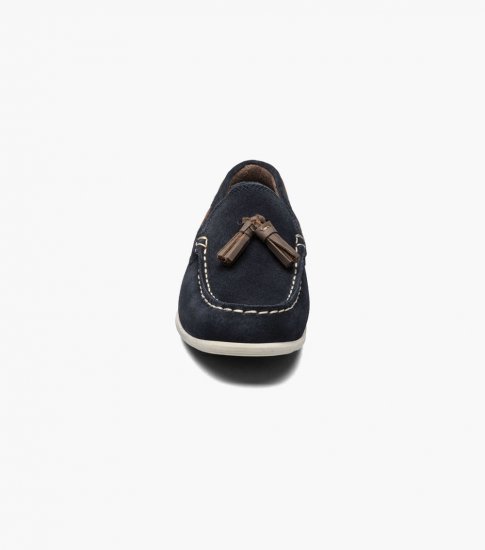 Florsheim Jasper Jr. Boys Moc Toe Drop Tassel Loafer - Navy Suede - Click Image to Close