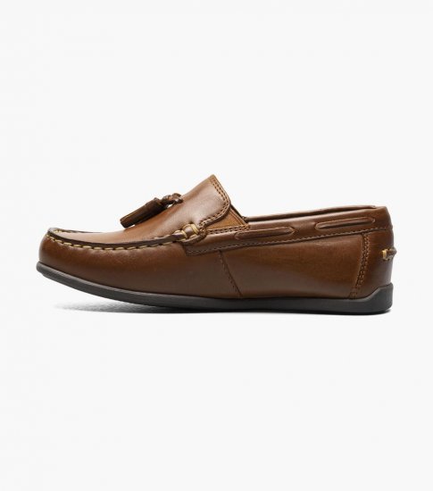 Florsheim Jasper Jr. Boys Moc Toe Drop Tassel Loafer - Saddle Tan - Click Image to Close