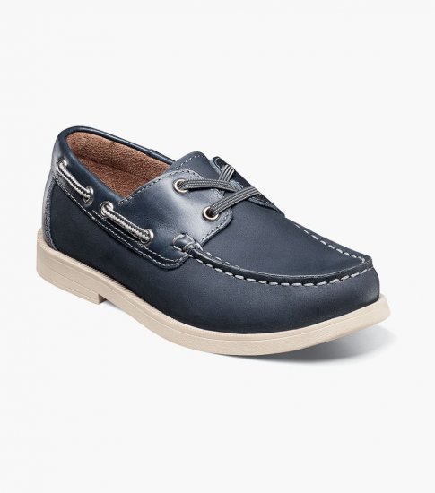 Florsheim Croquet Jr. Boys Moc Toe Boat Shoe - Navy Nubuck - Click Image to Close