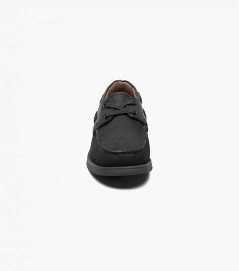 Florsheim Croquet Jr. Boys Moc Toe Boat Shoe - Black Nubuck - Click Image to Close