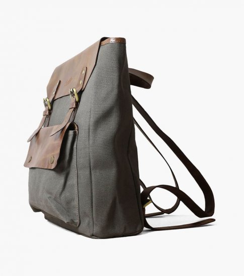 Florsheim Orazio Canvas/Leather Backpack - Gray - Click Image to Close